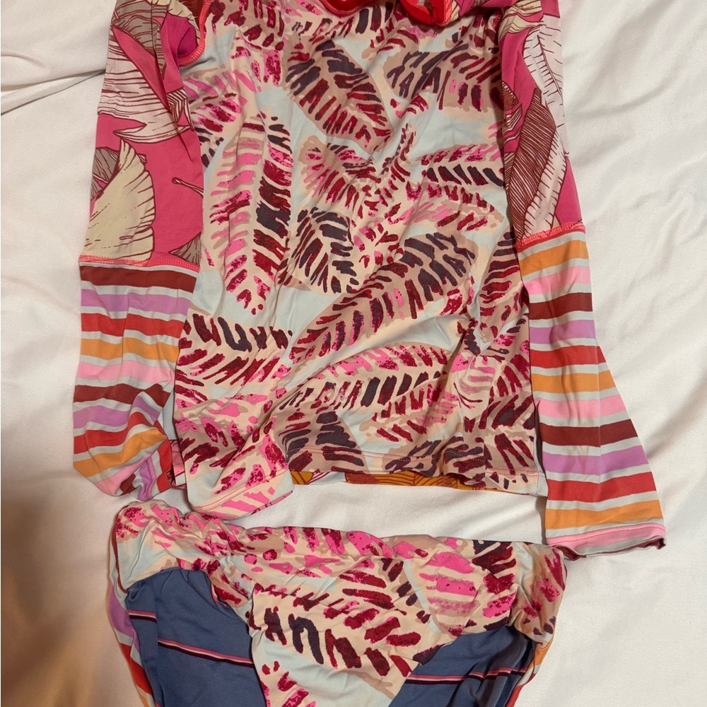 Maaji Pink and Blue Leaf Print Long Sleeve Top